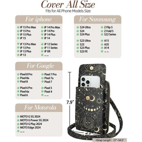 Cute Leather Crossbody Phone Purse Wallet Bag with Card Slots Adjustable Strap - Picture 3 of 7